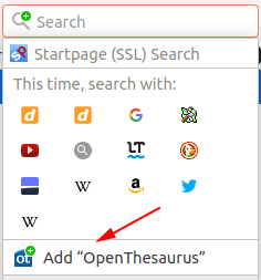 Screenshot, wie man OpenThesaurus zu Firefox hinzufügt